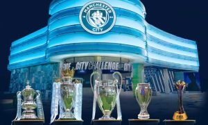Manchester City's 'Big Five' Trophies on Display at City Challenge in Yas Mall, Abu Dhabi