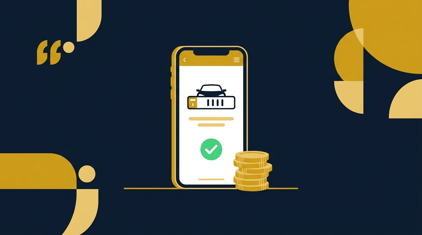A smartphone showing a fine payment app with a car plate and a green checkmark illustrating how to check and pay UAE traffic fines
