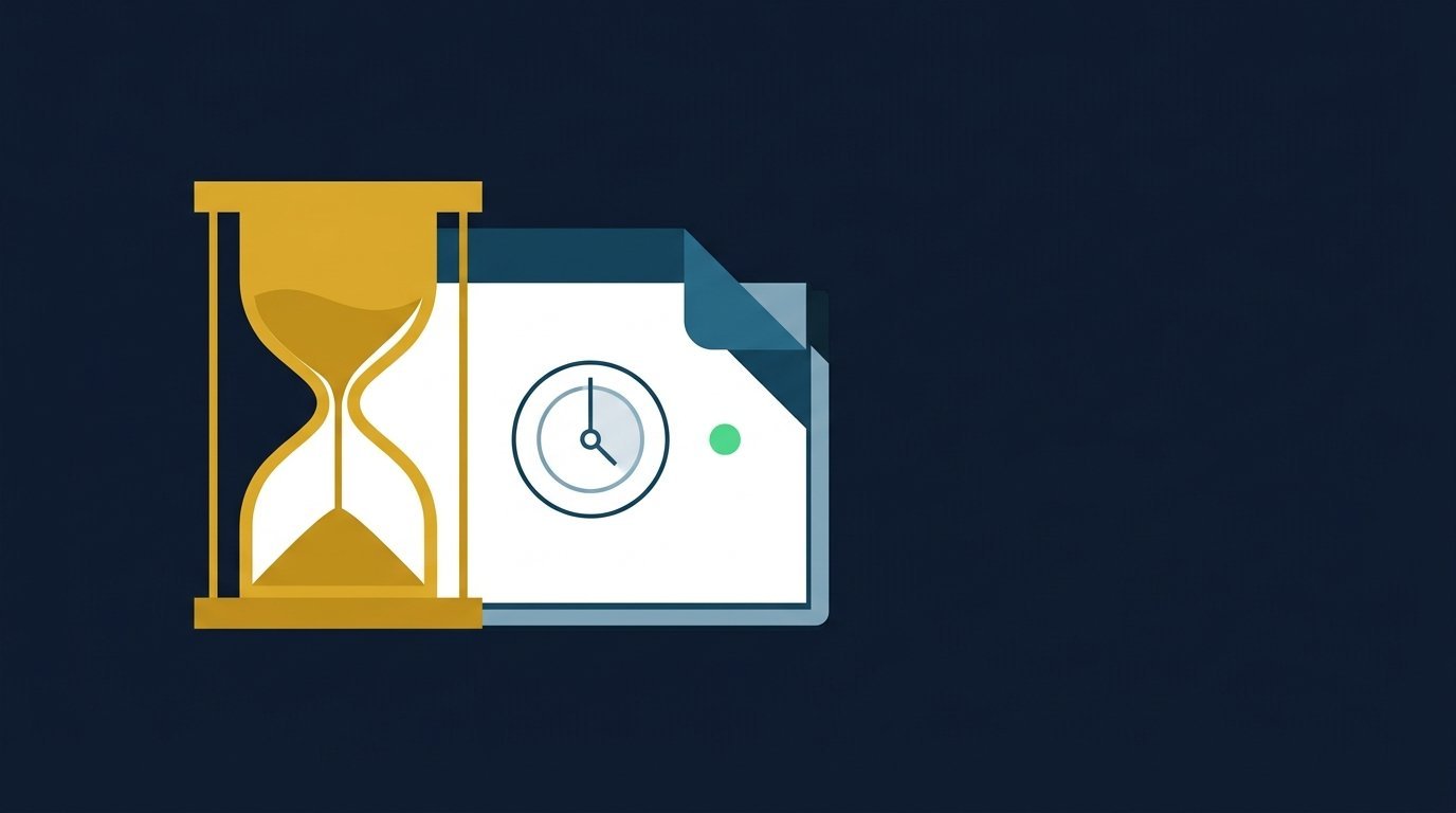 Hourglass and calendar illustrating the one-year service requirement for UAE gratuity