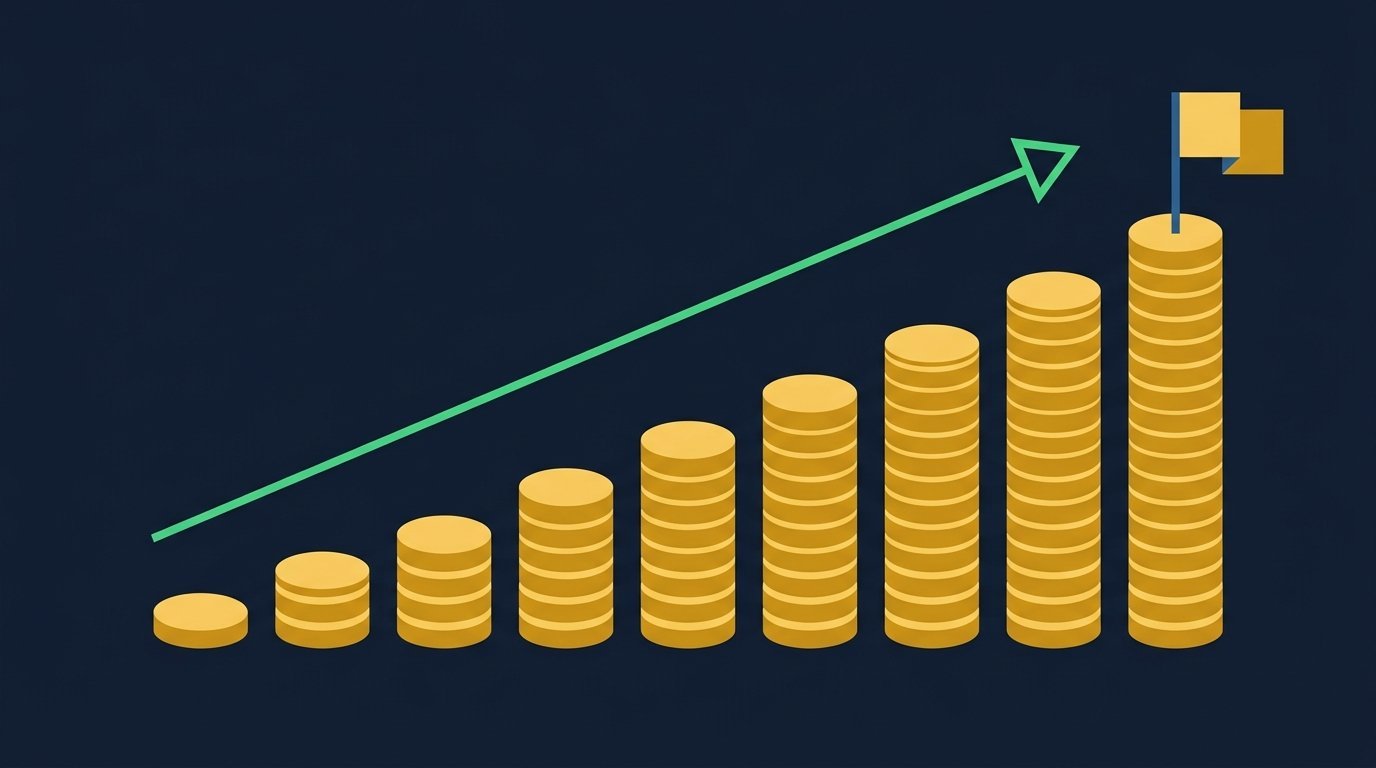 Ascending steps of gold coins showing gratuity growth across years of service in the UAE
